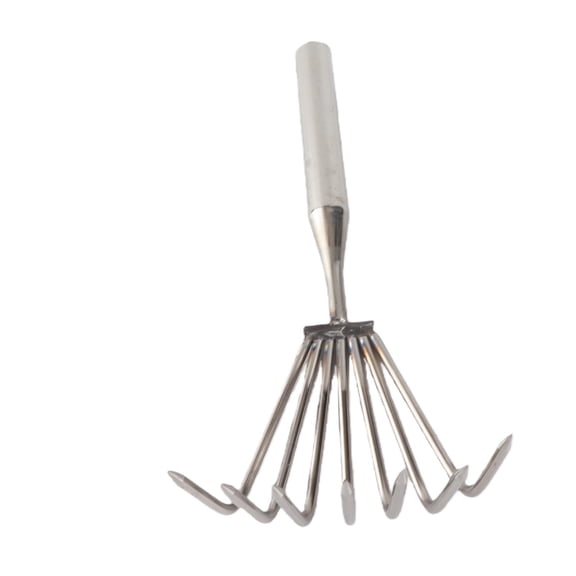 M Buder Stainless Steel Hand Rake Soil Tiller Small Beach Rake with Comfortable Handle 7 Sturdy Tines for Multipurpose Gardening Clam Digging and Seafood Harvesting (11.1x4.9 inches / 28.3x12.5 cm)