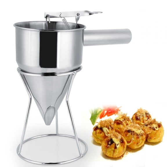 M Buder Stainless Steel Kitchen Funnel with Bracket - Professional Octopus Ball Maker Funnel for Baking and Cooking, 5.2 inches / 13.2 cm Diameter