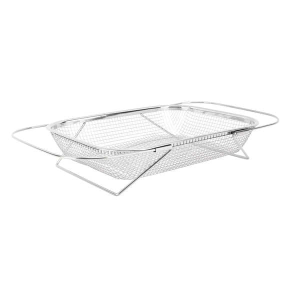 M Buder Stainless Steel Over‑Sink Colander with Fine Mesh, Expandable Rectangular Basket, Handles, Dishwasher Safe
