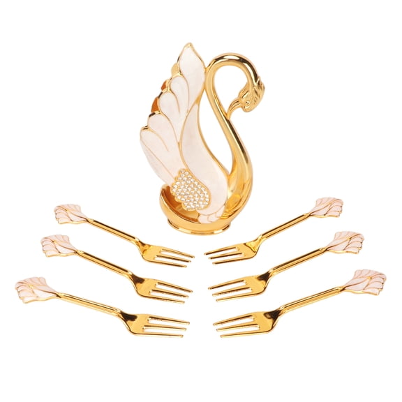 M Buder Swan Base Holder Innovative Gold Smoother Edges Coffee Dinnerware Set with Forks For Bistros Bars Parties Elegant Golden White Appetizer Utensils Decoration (3.2 inches / 8.2 cm)