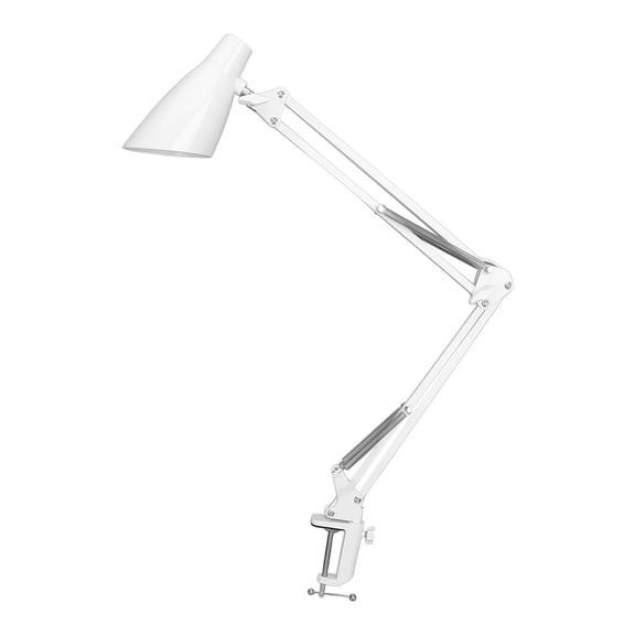 M Buder Swing Arm LED Desk Lamp, Eye Caring Reading Light with Clamp, 3 Lighting Modes & 10 Brightness Levels, 13.8 inches / 35 cm Adjustable Arms, White