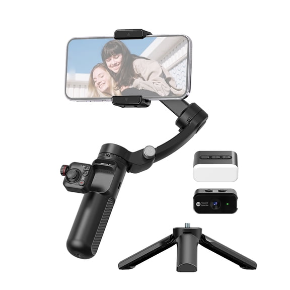 M Buder TOKQI M02 3-Axis Handheld Gimbal Stabilizer for Smartphone Vlog AI Tracking Magnetic LED Fill Light Remote Mini Tripod, 0.61 lbs / 280g Payload, 6.18 inches / 15.7cm Foldable Edition, Black