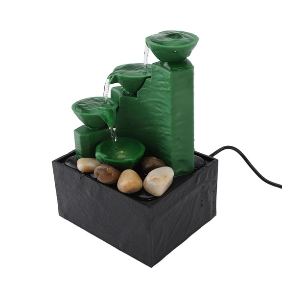 M Buder Tabletop Fountain Circulating Water Decorative USB Desk Waterfall Fountain with LED Light Stones for Living Room Office Emerald Green 6.8 Inches / 17.3 cm