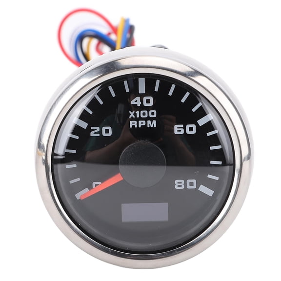 M Buder Tachometer with Hour Meter 2in 52mm 8000 RPM Gauge 7 Color Backlight for Truck Boat Car Black Dial Silver Bezel