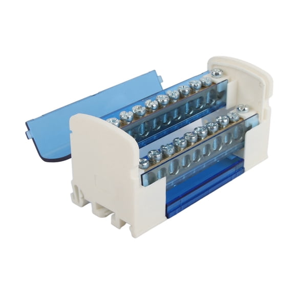 M Buder Terminal Distribution Box 2-Stage Single-Phase Din Rail Junction Box with Transparent Dustproof Shell, 125A 500V Rated PA Nylon Shell Brass Rods for Electrical Cabinet (3.9 in / 100 mm)