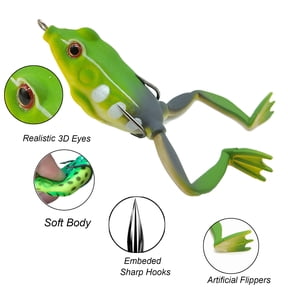 M Buder Topwater Frog Fishing Lures Kit, 5 Pcs Soft Bionic Frog Baits with Sharp Hooks, Realistic 3D Eyes Floating Artificial Bait Set for Bass Pike Freshwater Fishing, 2.2 in / 5.7 cm, 0.5 oz