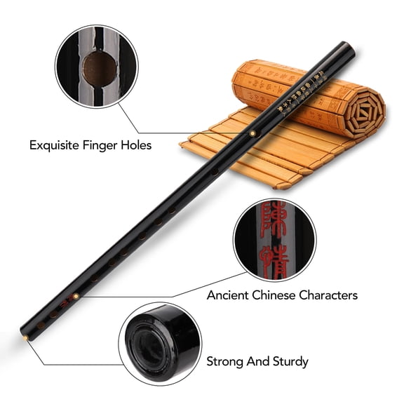 M Buder Traditional Bamboo Flute F Key Handmade Woodwind Musical Instrument for Beginners, Includes Chinese Knot, Flute Bag, and Membrane, Black, 19.0 Inches / 48.3 cm
