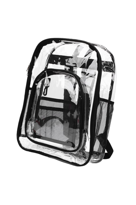 Transparent Backpack 16.9 inches / 43 cm Heavy Duty Water Proof PVC Clear Bookbag with Mesh Pocket, Bottle Holder, and Reinforced Straps for School and Travel