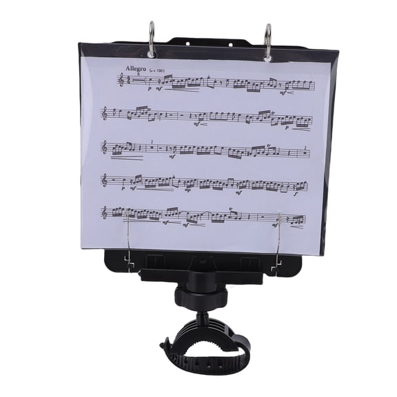 M Buder Trumpet Marching Lyre with Flip Folder, Multi Angle Adjustable Music Sheet Clamp Black Stand Holder with 5 Refill Sleeves for Trumpet Players and Marching Band Musicians