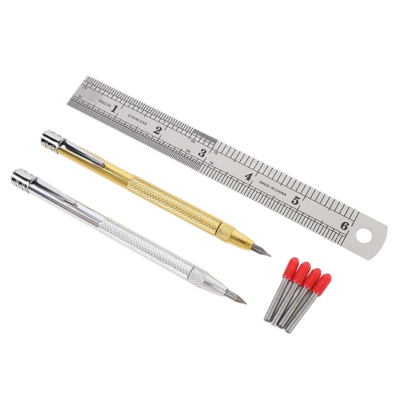 M Buder Tungsten Carbide Tip Scriber Magnet Tool Etching Engraving Pen with Scribing Ruler, Professional Metal Marking Tool and Scriber Pen Kit for Glass, Ceramic, Sheet Metal, 18.00 inches