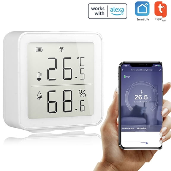 M Buder Tuya WIFI Intelligent Home Wireless Temperature Sensor, Home Automation Scene System Compatible with Alexa, Remote Monitoring Alarm App Control, 2.52 inches / 64 mm[cite: 1]
