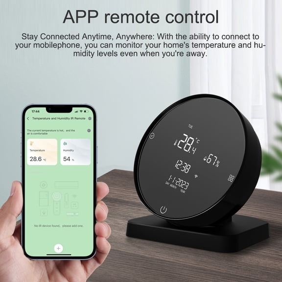 M Buder Tuya WIFI USB Rechargeable Temperature Humidity Detector LCD Display IR Remote Controller for Home Alexa, Black