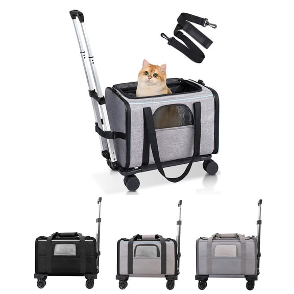 M Buder Ultimate Detachable Rolling Pet Carrier for Dogs and Cats, Foldable Travel Trolley Backpack Bag with Telescopic Handle & Mesh Windows, Black/White, 20.47 inches / 52 cm, 15 lbs Limit