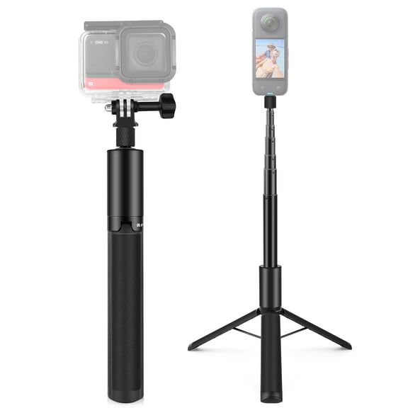 M Buder Ultralight 48-Inch Extendable Invisible Selfie Stick and Tripod Stand Combo with 1/4 Inch Screw Replacement for Action Cameras Vlog Live Streaming Selfie Video Recording Black