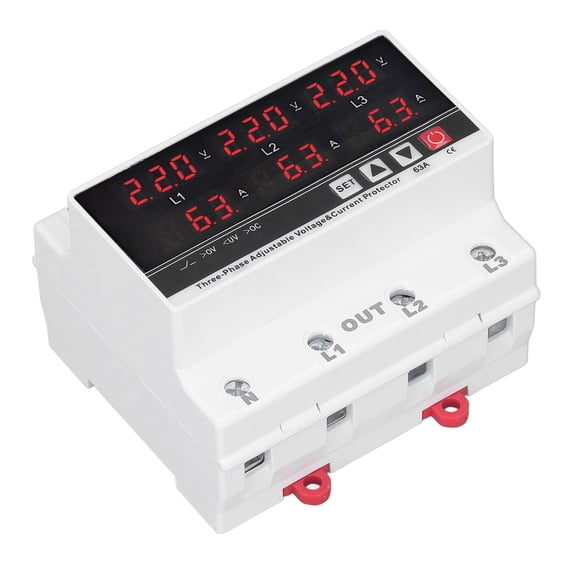 M Buder Undervoltage Protector DIN Rail Adjustable Overcurrent Protector AC120V-300V 63A 3 Phase 3 Wire 4 Wire for Industrial Power Control System Surge Suppressors Reliable Equipment