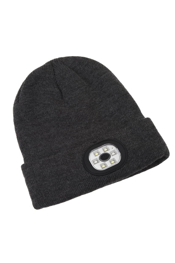 Unisex LED Knitted Beanie Hat for Night Running Riding, Multifunctional Warm High Brightness Outdoor Sports Headwear with Light, Dark Gray (10 inches / 25.4 cm)
