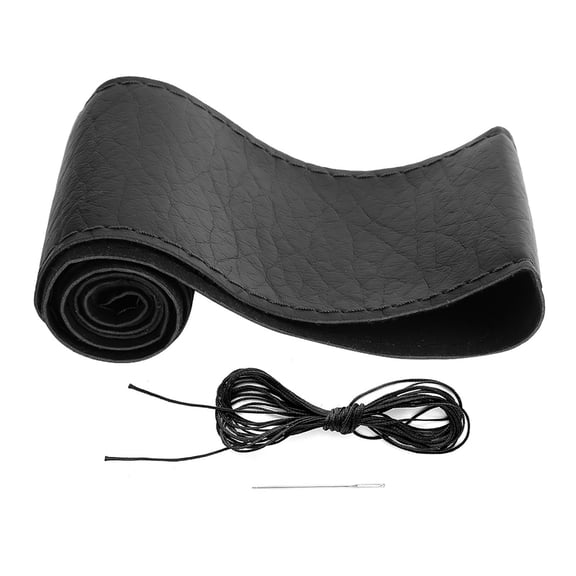 M Buder Universal 15 Inch / 38 cm DIY Faux Leather Steering Wheel Cover Elephant Skin Grain with Needle and Thread Car Interior Accessory Black Styling Upgrade