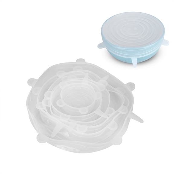 M Buder Universal Stretchable Wrap Food Keep Cover Kitchen Tools Food Silicone Seal Lid Reusable Airtight Storage Containers For Bowls And Cups Microwave Safe White 6 Pieces Set