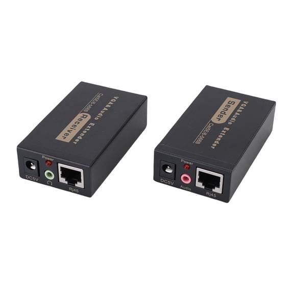 M Buder VGA Over Ethernet Extender Kit 328ft / 100m, HD 1080P Plug and Play Transmitter & Receiver Hub, HDB15-F RJ45 Sound DC3.5 Interface for Computer Laptop DVR (US Plug, Black)