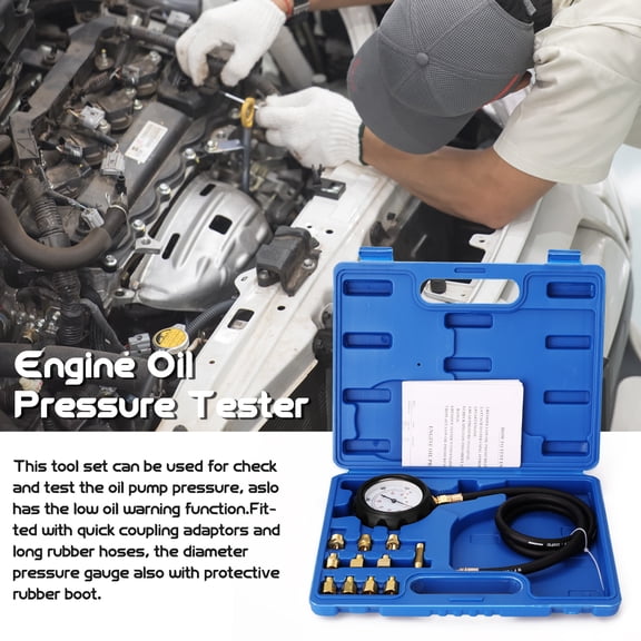 M Buder VT01052 12pcs Engine Oil Pressure Tester Diagnostic Testing Tool Kit with Adapters & Gauge (13.78 inches / 35.00 cm) - Cylinder Utility Set for Auto Mechanics