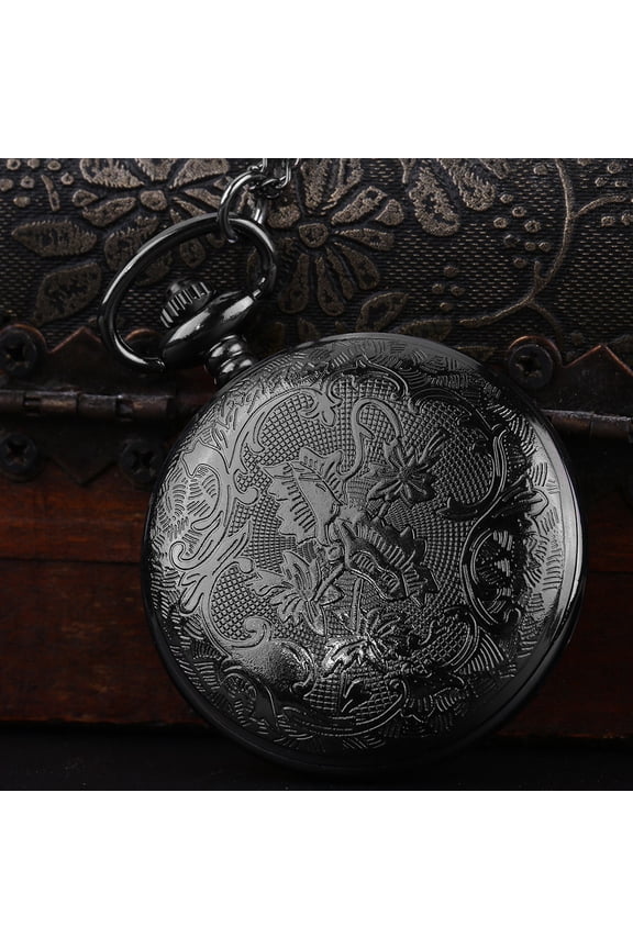 Vintage Analog Classical Hollowed Round Pocket Timepiece With Chain Floral Design Pendant Necklace For Men Women Unisex 1.8 inches / 4.5 cm Diameter Precise Quartz Movement