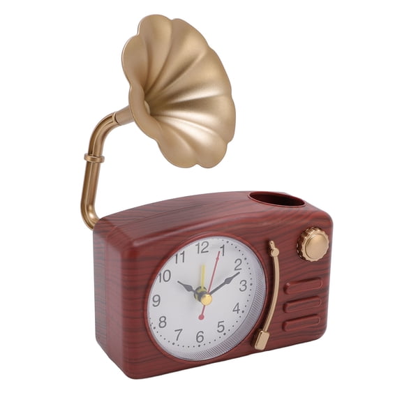M Buder Vintage Gramophone Alarm Clock Battery Operated Decorative Desk Clock 6.69 inches / 17 cm Wood Grain [cite: 12]