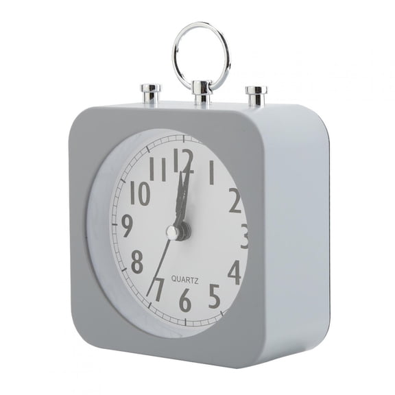 M Buder Vintage Retro Classic Silent Desktop Alarm Clock, 3.94 inches / 10 cm Loud Ringing Twin Bell Grey Non-Ticking Battery Operated Analog Clock for Bedroom Nightstand Office