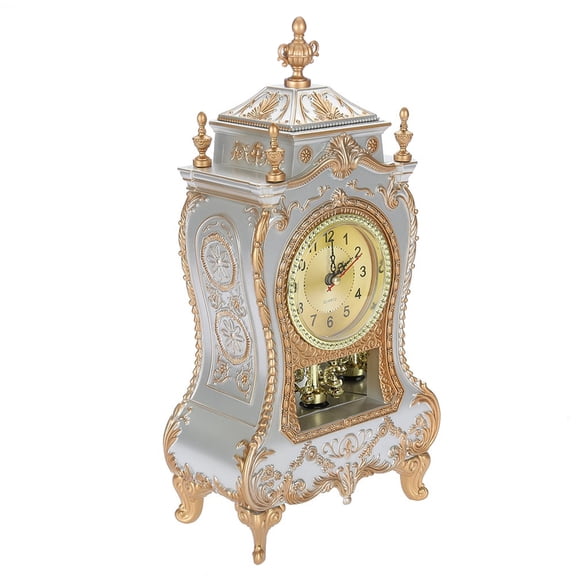 M Buder Vintage Style Plastic Table Clock 12.6 inches / 32cm Antique Home Hotel Decorative Desk Alarm Clock with 12 Melodies Reporting Time, White