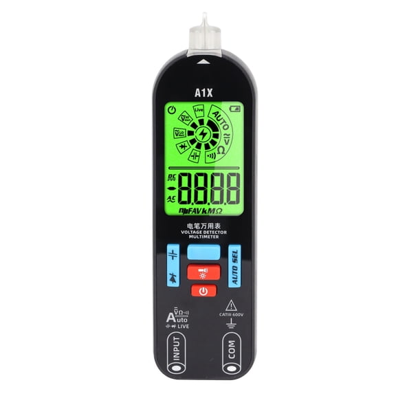 M Buder Voltage Detector Multimeter Auto Range Rechargeable Pen Type Mini Digital Tester AC DC Resistance Continuity Measurement Tool 7.08 inches / 18.00 cm Black with LCD Display