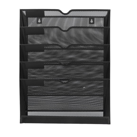 M Buder Wall File Organizer 5 Pockets Wall Mount Space Saving Humanized Design Easy Installation Document Holder for Home and Office, Black Edge (16.54 inches / 42.0 cm)