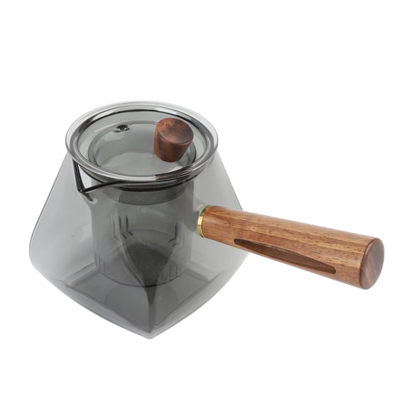 M Buder Water Separation Tea Pot 500ML / 16.9 oz Glass Tea Brewing Kettle with Wood Side Handle, Removable Infuser for Electric Ceramic Cooktop, Clear Teapot