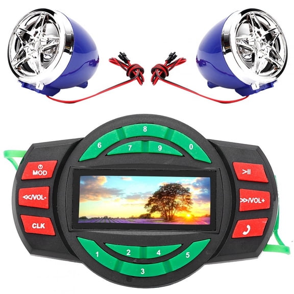 M Buder Waterproof LCD Motorcycle MP3 Player Bluetooth Audio System FM Radio Stereo Speaker with USB TF Card Slot and Dual 10W Speakers Phone Charging Function for Motorbikes ATVs