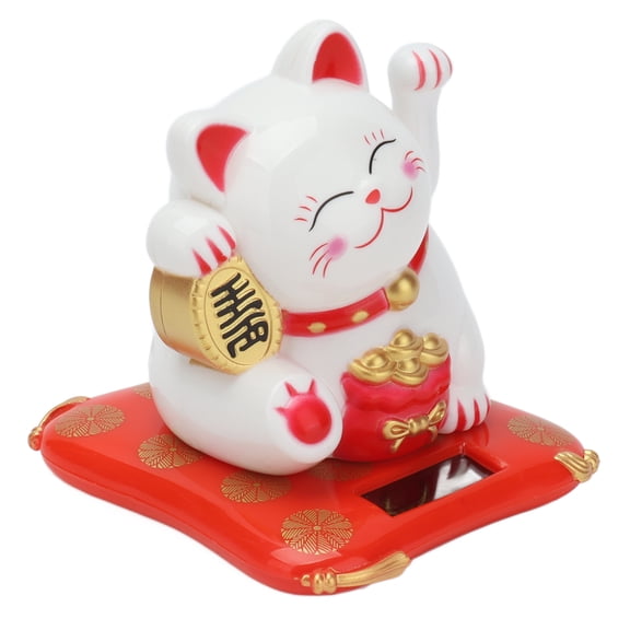 M Buder Wealth Welcoming Cat Solar Powered Cute Lucky Fortune Cat with Waving Arm for Home Office Car Dashboard Desk Decoration Figurine Ornament (White Variant 2.6x2.8x3.1 inches / 6.5x7x8 cm)