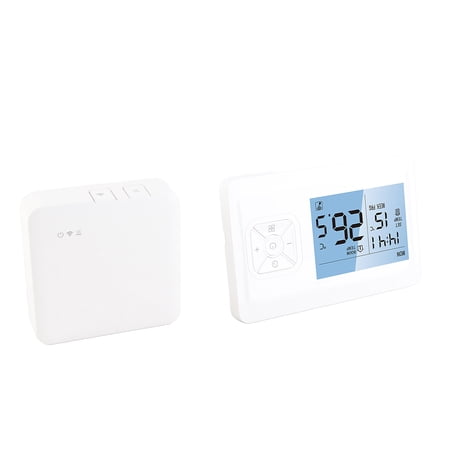 M Buder WiFi Smart Thermostat Wireless Programmable Temperature Controller with RF Receiver for Gas Boiler Heating, APP Voice Control, Tabletop Wall Mounted Style, Battery/USB/AC Powered, 5~90C White