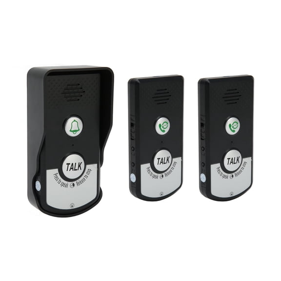 M Buder Wireless Intercom Doorbells Kit, Intelligent Voice 2-Way Communication for Home Hotel Factory Hospital, IP54 Waterproof Outdoor Chime & 2 Indoor Receivers, 1000m Range, Black