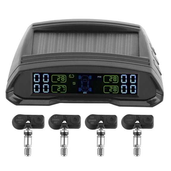 M Buder Wireless Tire Pressure Alarm Monitor Solar/USB Power TPMS Digital LCD Display Sensor with 4 Sensors, 0-116 PSI Range