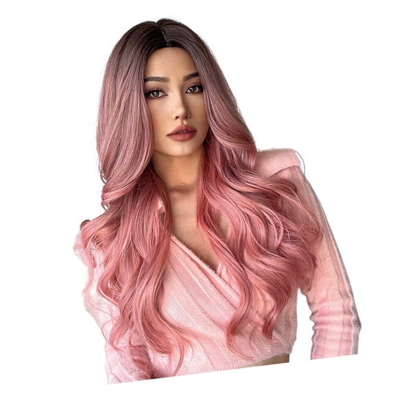 M Buder Womens Synthetic Pink Curly Wavy Wig Long Cosplay Hairpiece Party Costume Wig LC313-1