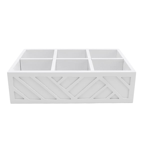 M Buder Wood Coffee Station Organizer for Countertop, Premium Coffee Pod and Syrup Holder, Elegant Tea Condiment Organizer, 6 Compartments Storage, White, 11.81 inches / 30 cm