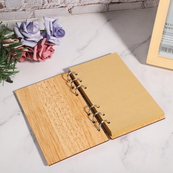 M Buder Wooden Guest Book Memorable Signature Message Notebook Hardcover Love Theme Brocade Pattern For Wedding Party Occasion 7x4.1 inches / 17.7x10.5 cm