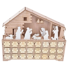 M Buder Wooden LED Light Christmas Advent Calendar Desk Ornament, Battery Operated, 13.6 in x 12 in