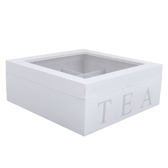 M Buder Wooden Tea Storage Organizer Box Clear Acrylic Top Window 9 Compartments Eco Friendly Bag Holder Multi Functional Home Kitchen Decor Display Case White 9.06 inches / 23.01 cm