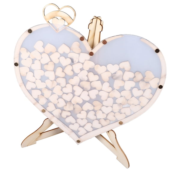 M Buder Wooden Wedding Frame Guest Book Drop Box with Stand, 80 Wooden Hearts, Decorative Box Keepsake Sign for Reception and Anniversary Ceremony (14.96 inches / 38 cm)