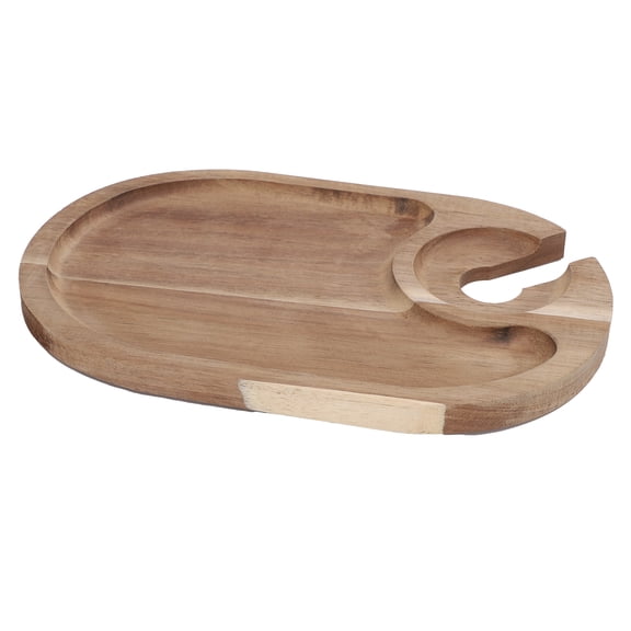M Buder Wooden Wine Appetizer Plate with Glass Holder, Versatile Cocktail Cheese Tray and Mini Charcuterie Serving Board for Party, Cheese, Crackers, and Elegant Tableware Entertainment, 9.1x6.1 In
