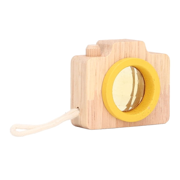 M Buder Yellow Camera Look Wooden Prism Lens Toy featuring Optical Bee Eye Splitting Effect, Compact Lightweight Sensory Educational Kaleidoscope Novelty for Toddlers & Kids, 2x1.9x1 Inches