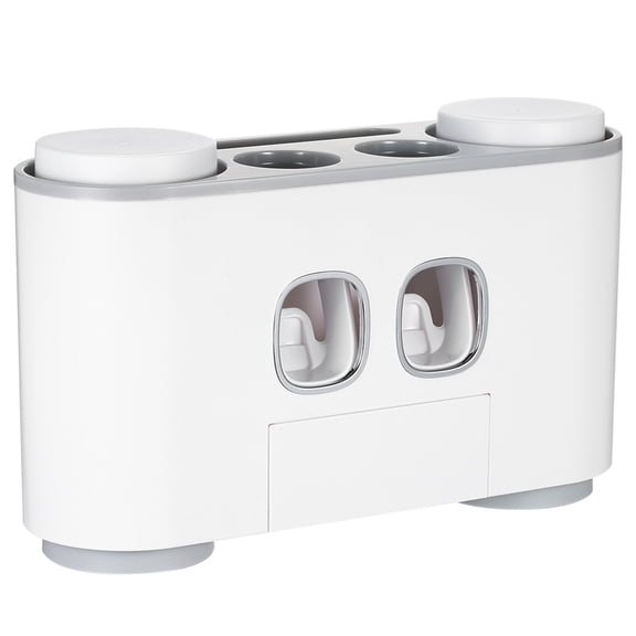 M Buder ecoco Automatic Squeeze Toothpaste Set Wall-Mounted Toothbrush Holder 5 Slots 4 Cups Storage Rack Gray