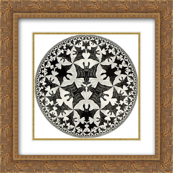 M.C. Escher 2x Matted 20x20 Gold Ornate Framed Art Print 'Circle Limit IV (Bats)'