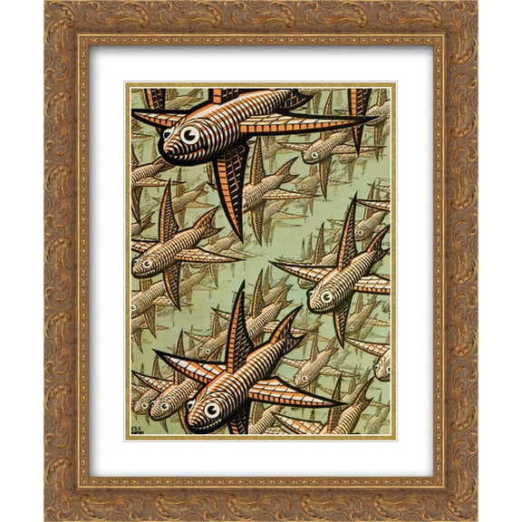 M.C. Escher 2x Matted 20x24 Gold Ornate Framed Art Print 'Depth'
