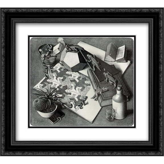 M.C. Escher 2x Matted 22x20 Black Ornate Framed Art Print 'Reptiles'