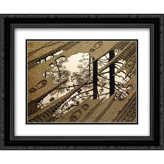 M.C. Escher 2x Matted 24x20 Black Ornate Framed Art Print 'Puddle'