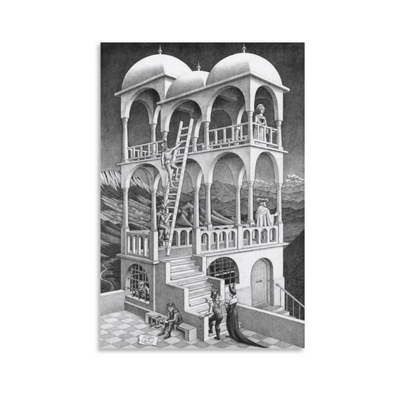M.C. Escher Belvedere Poster Picture Print Wall Art Poster Painting Canvas Posters Artworks Gift Room Aesthetic 16x24inch(40x60cm)